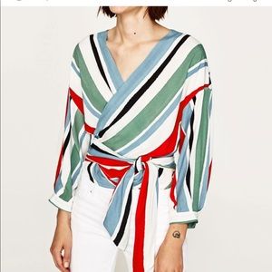 Zara striped wrap blouse